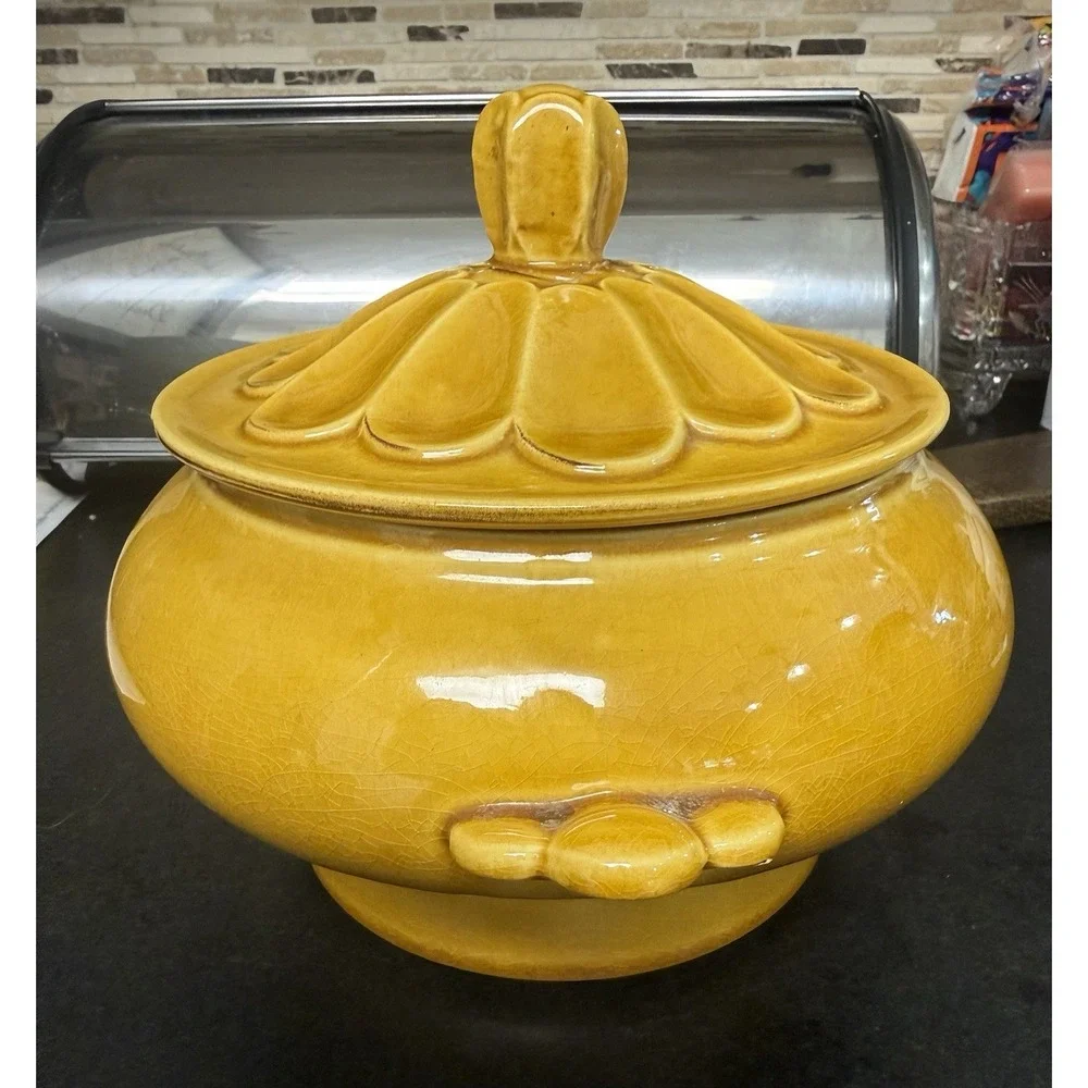 Vintage USA Pottery 620 Casserole w/ Lid, Mustard Tureen Compote Bowl Dish